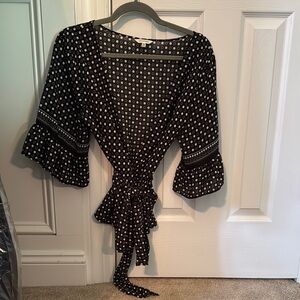 Black and White Polka Dot Wrap Top